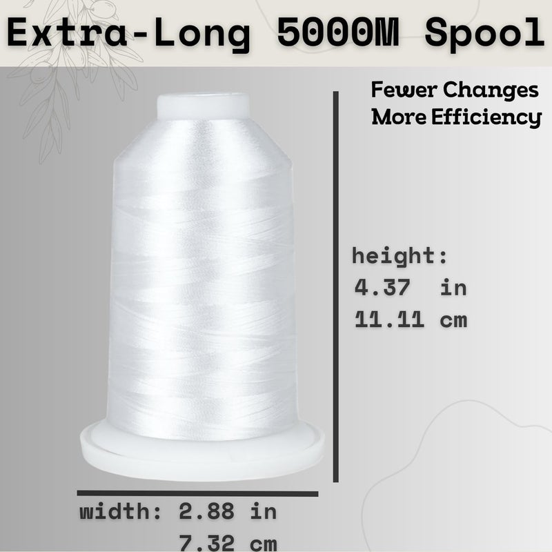 simthread Trilobal Polyester Thread – 5000M (5500yds) No.40 – Super Sheen, Tangle-Free – Built-in Thread Lock Spool – Compatible with Brother, Singer, Janome & More, White-001 - Image 3